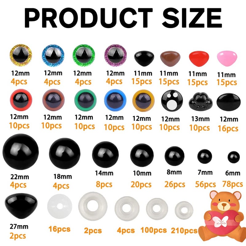 YUJUN 700PCS Safety Eyes for Crochet,6-22mmColorful Glitter Noses with Washers Stuffed Animals Amigurumi Craft Doll Making Teddy Bear Toy - Image 2