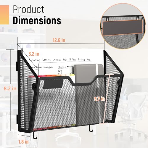 Docnest 3 Pack Magnetic Wall Mounted File HoldersMesh Letter Organizer with Hooks Magnetic Hanging Mail Paper Document Organizer for Office Home School Black - Image 3