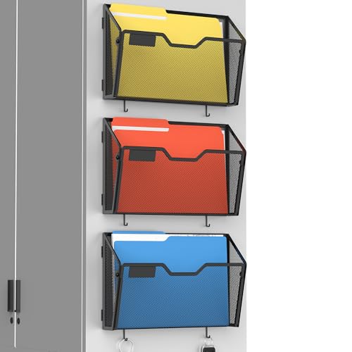 Docnest 3 Pack Magnetic Wall Mounted File HoldersMesh Letter Organizer with Hooks Magnetic Hanging Mail Paper Document Organizer for Office Home School Black - Image 1