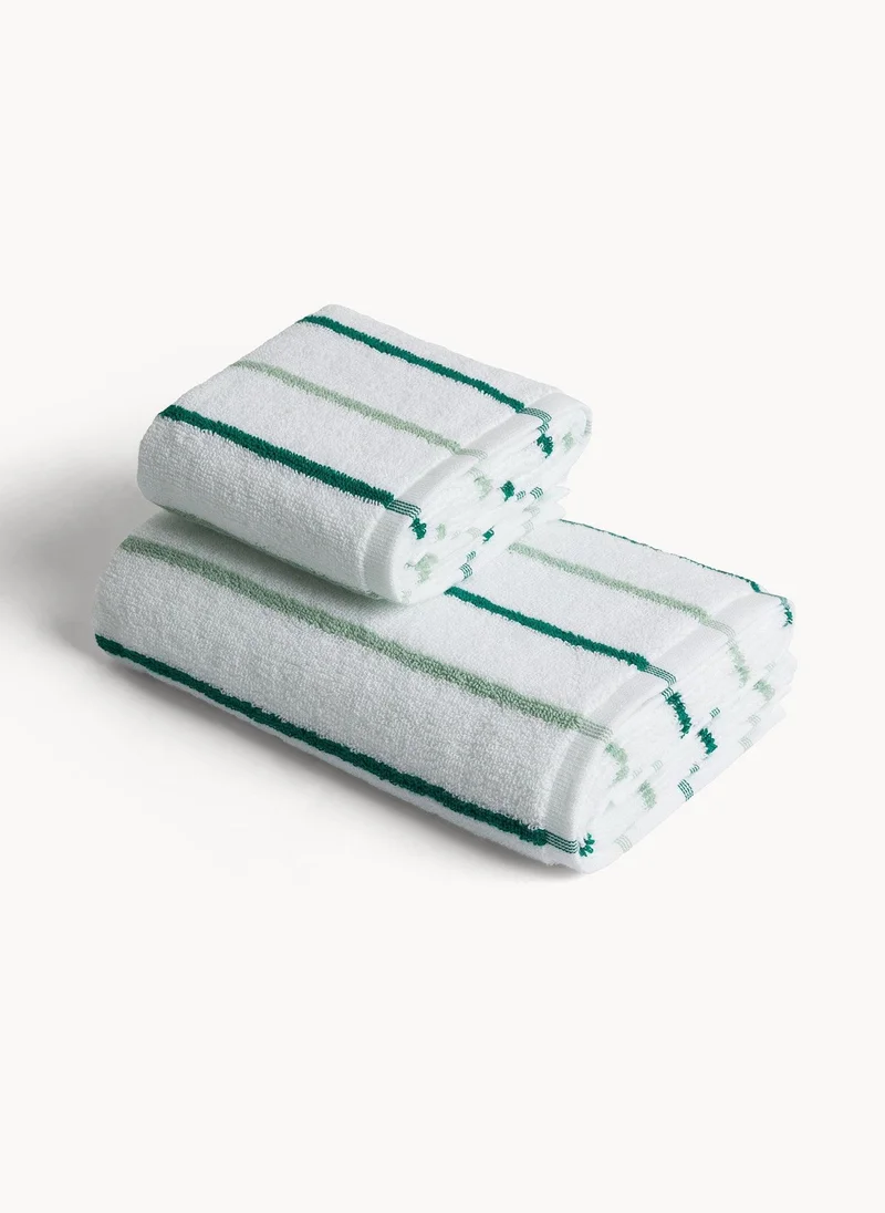Coincasa Coincasa-Pure Cotton Yarn-Dyed Striped Towel-Hand Towels-50X100CM-White/Green