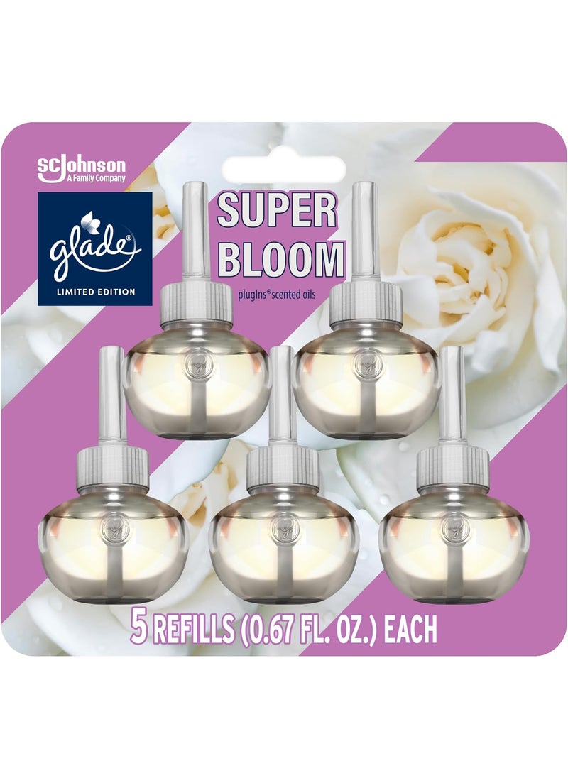 Glade Glade PlugIns Refills Air Freshener Scented and Essential Oils for Home and Bathroom Super Bloom 335 Fl Oz 5 Count  - Image 1
