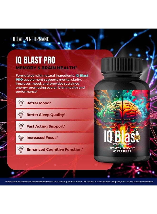 IDEAL PERFORMANCE IQ Blast Pro Capsules, IQ Blast Pro Reviews Supplement Pills for Brain Health Support - Maximum Strength, Official IQBlast Nootropic All Natural for Clarity, Focus & Cognitive Support Reviews (2 Pack) - Image 4