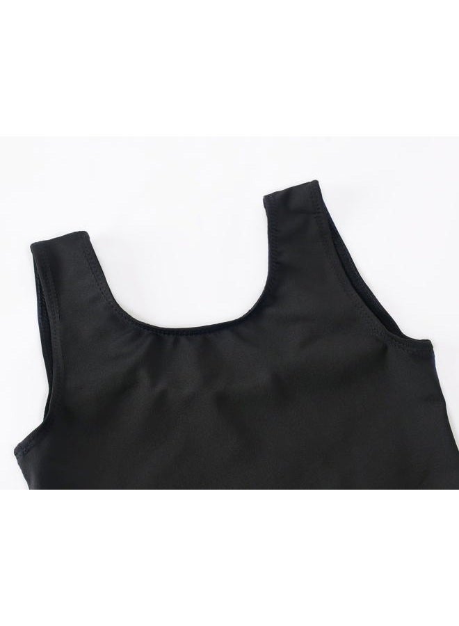 TENVDA Girls Gymnastics Leotards Size 10-12 Years Old Solid Black Sleeveless Tumbling Outfit Bodysuit Matching Shorts Sets - Image 3