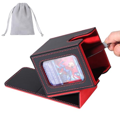 AFIING MTG Deck Box for Commander DisplayCard Deck Box Fits 100 Double Sleeved Cards Magic Commander TCG Card Storage Box with 2 DividersDrawstring Bag and 1 ToploaderBlackRed - Image 1