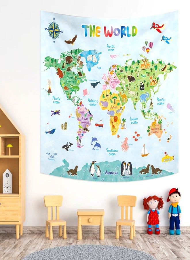 BASHOM DECOWALL TP-001 Animal World Map Tapestry Poster for Kids Educational learning Wall Hanging for Bedroom Living Room Nursery Dorm Home Decor 60''x50''(150x130cm) - Image 1