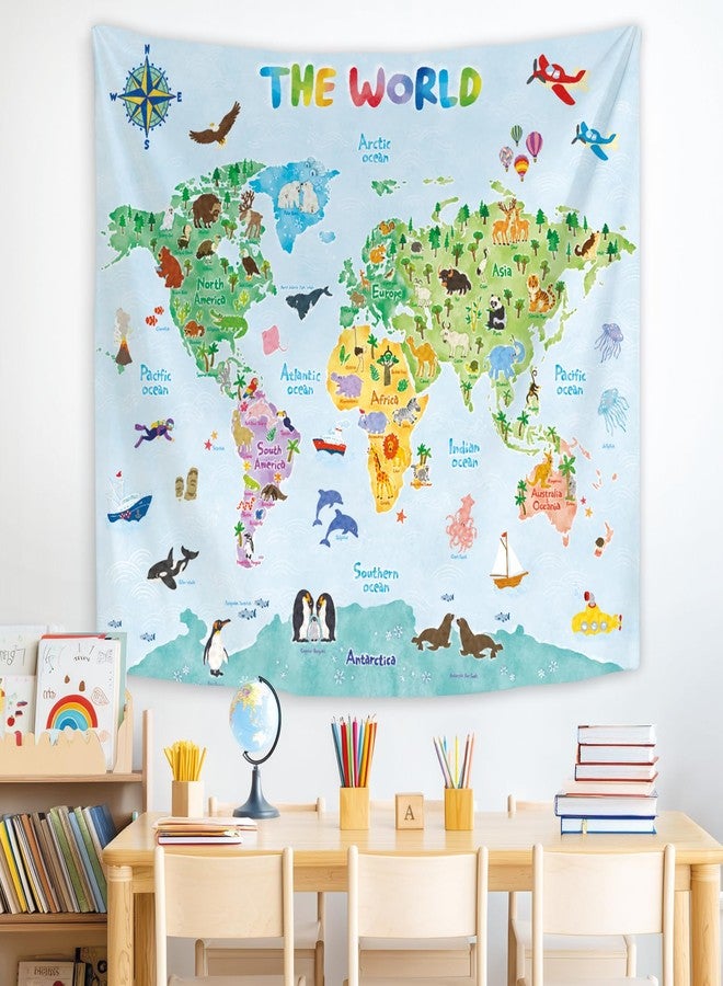 BASHOM DECOWALL TP-001 Animal World Map Tapestry Poster for Kids Educational learning Wall Hanging for Bedroom Living Room Nursery Dorm Home Decor 60''x50''(150x130cm) - Image 3