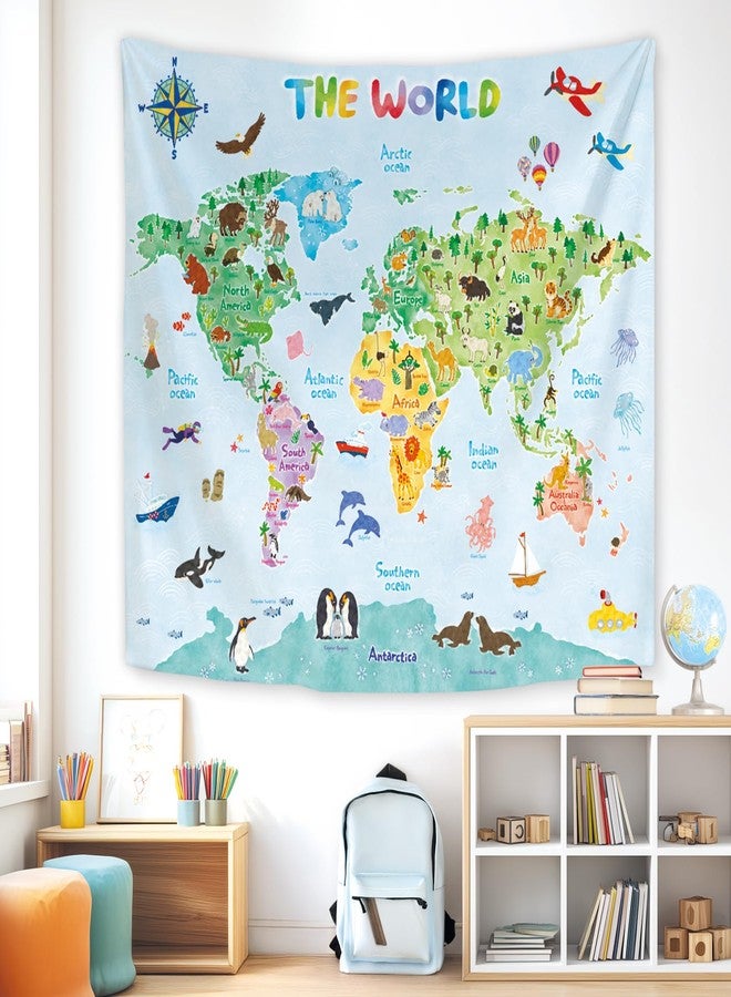 BASHOM DECOWALL TP-001 Animal World Map Tapestry Poster for Kids Educational learning Wall Hanging for Bedroom Living Room Nursery Dorm Home Decor 60''x50''(150x130cm) - Image 4