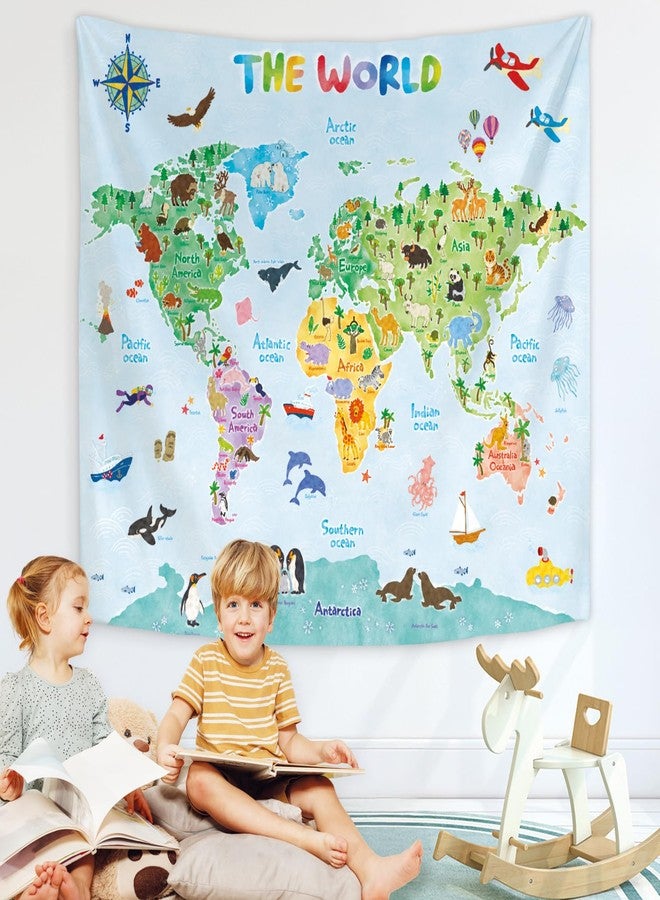 BASHOM DECOWALL TP-001 Animal World Map Tapestry Poster for Kids Educational learning Wall Hanging for Bedroom Living Room Nursery Dorm Home Decor 60''x50''(150x130cm) - Image 2