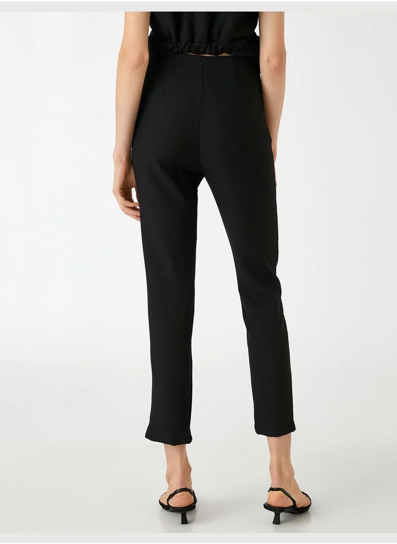 كوتون Slim Leg Trousers Slit Detail