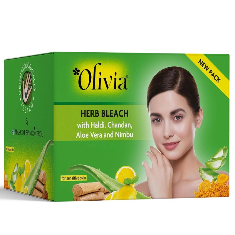 Olivia Herb Bleach For Sensitive Skin 60G Brighter Fair Glowing Skin With Herbal Extract Haldi Chandan Aloe Vera And Nimbu - Image 1