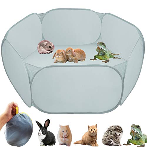GABraden Small Animal Cage Tent Playpen with Fabric,Reptiles Cage,Breathable Transparent Pet Playpen Pop Open Outdoor/Indoor Exercise Fence,Portable Yard Fence (Solid-Grey) - Image 1