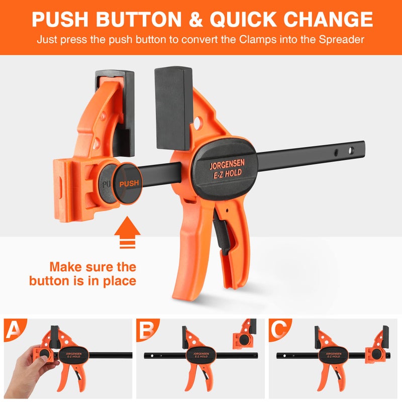 Jorgensen 6" Spreader/Bar Clamp Set, 4-pack,One-Hand Light Duty E-Z Hold Clamp/Spreader, 99216A,Black Orange - Image 2