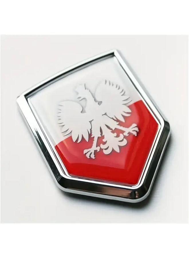 Poland White Eagle Flag Car Motorcycle Chrome Emblem Shield Sticker 1 PC - Image 1
