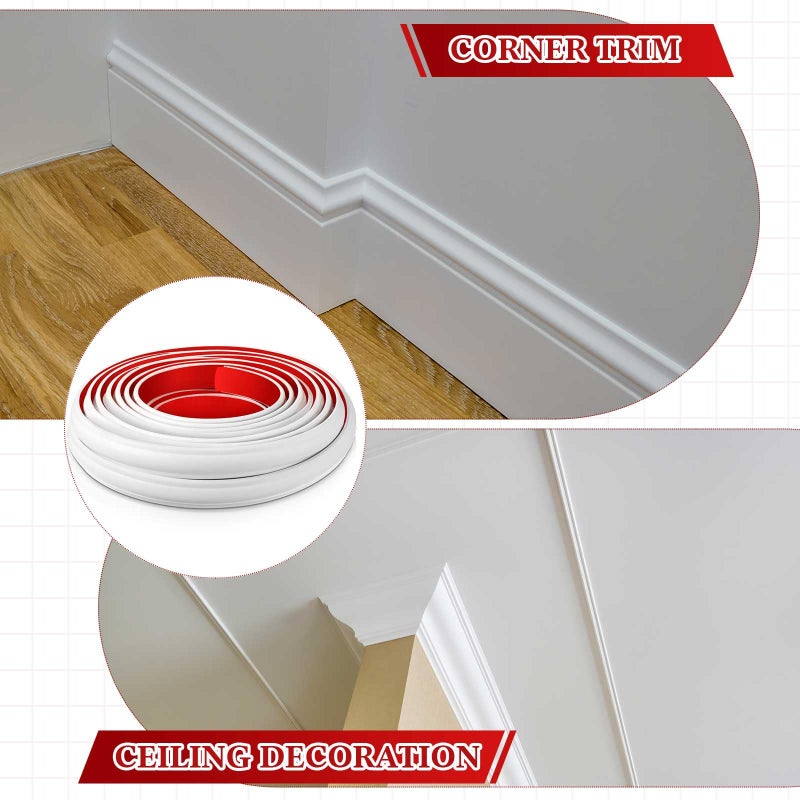 Innconee 32.8ft x 1.1 Inch Flexible Peel and Stick Molding Trim for Wall, Baseboard, Backsplash, Tile Edge, Chair Rail, Mirror-self Adhesive Trim for Bathroom Wall Door Floor Corner Window, White - Image 5