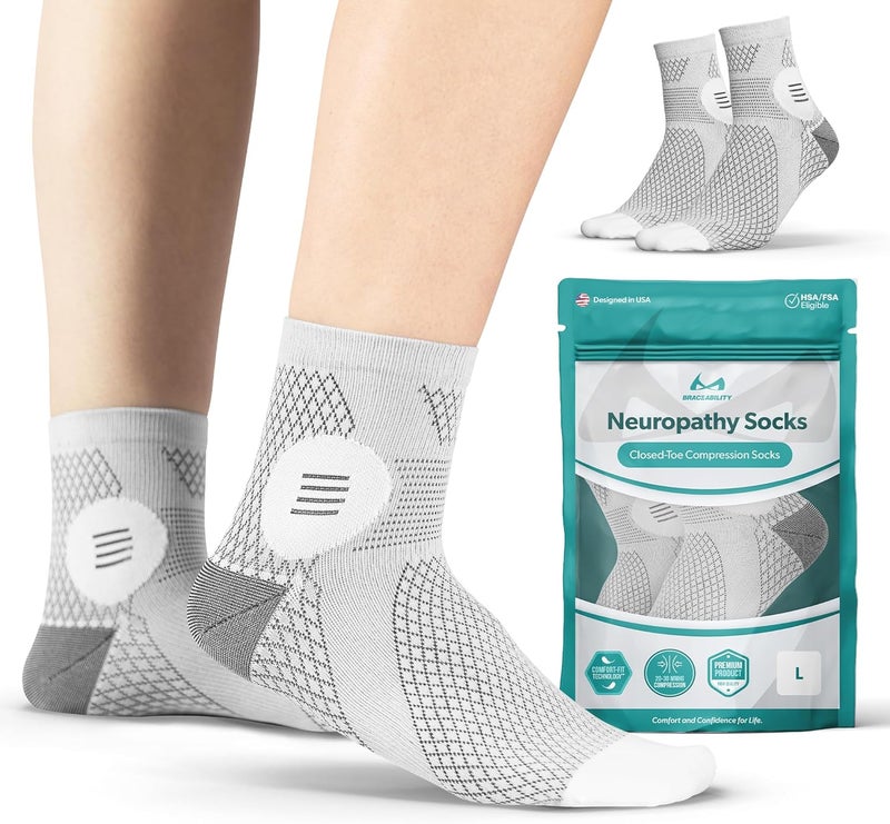 BraceAbility Closed Toe Neuropathy Socks  Diabetic Socks for Women and Men Foot Pain Relief Circulation AntiNeuropathy Foot Fatigue Compression Nerve Support  1 Pair Small Gray - Image 1