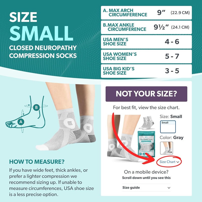 BraceAbility Closed Toe Neuropathy Socks  Diabetic Socks for Women and Men Foot Pain Relief Circulation AntiNeuropathy Foot Fatigue Compression Nerve Support  1 Pair Small Gray - Image 2