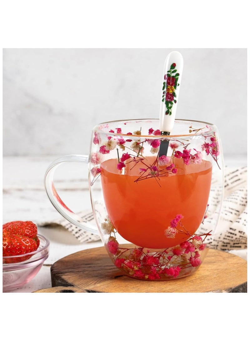 Double Walled Coffee Cups 350ml - Borosilicate Glass Mugs with Real Dry Flowers, Insulated Tea and Coffee Cups, Gift Set for Holiday and Valentine's Day (Multi-1) - Image 1