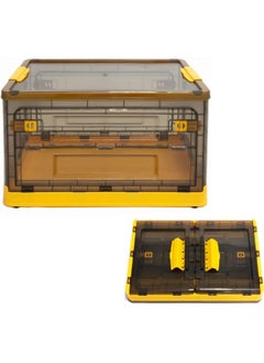Arabest Plastic Storage Box, Foldable Storage Case With Latching Lids and Wheels, Stackable Organizer Container for Sundries, Books, Snacks, Toys (Yellow)  - Image 1