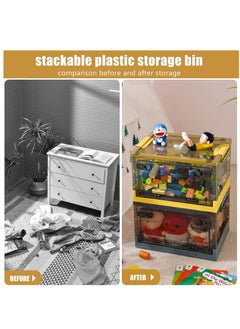 Arabest Plastic Storage Box, Foldable Storage Case With Latching Lids and Wheels, Stackable Organizer Container for Sundries, Books, Snacks, Toys (Yellow)  - Image 4