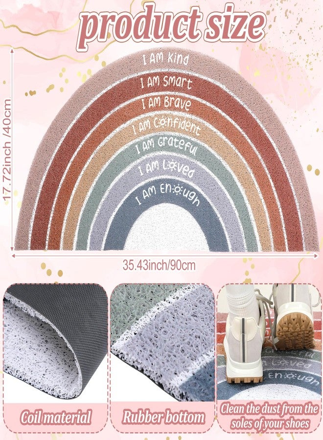 Drydiet Rainbow Doormat Welcome Door Mat Semi-Circular Area Rug with Inspirational Quote Boho Non-Slip Floor Front Doormat Resist Dirt Carpet for Girls Room Classroom 35.43"x17.72"(Neutral) - Image 2