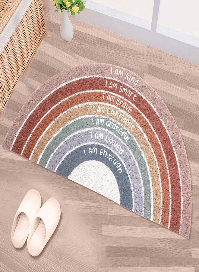 Drydiet Rainbow Doormat Welcome Door Mat Semi-Circular Area Rug with Inspirational Quote Boho Non-Slip Floor Front Doormat Resist Dirt Carpet for Girls Room Classroom 35.43"x17.72"(Neutral) - Image 1
