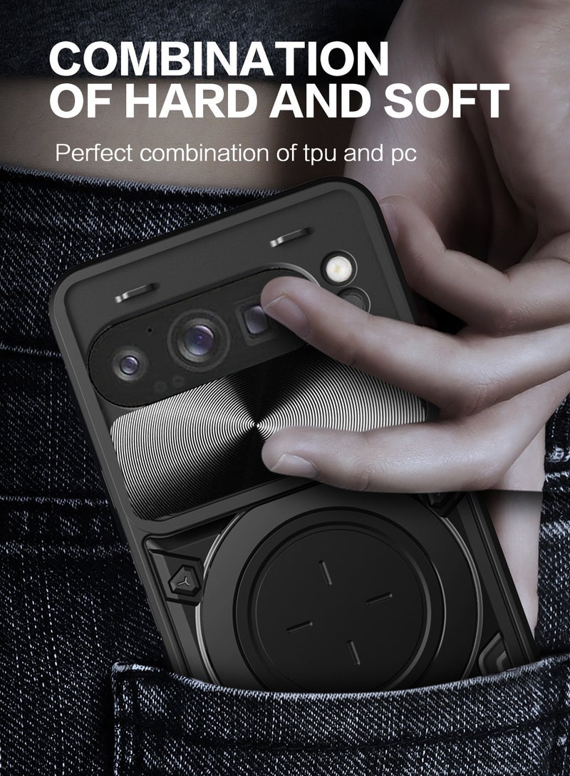 for Google Pixel 9 Pro XL Case, Slide Camera Lens Cover, Magnetic Ring Holder Kickstand Protective Phone Case for Google Pixel 9 Pro XL, Black - Image 3