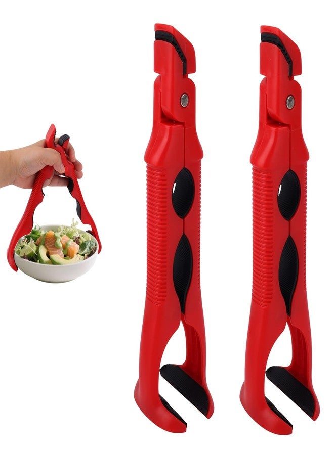 Penitue 2pcs 3-in-1 Hot Plate Grippers, Premium Non-Slip Kitchen Anti-Scalding Clips High Temperature Resistant Kitchen Dish Tongs Holder for Bowl & Plate Lifter and Can Opening (Red) - Image 1