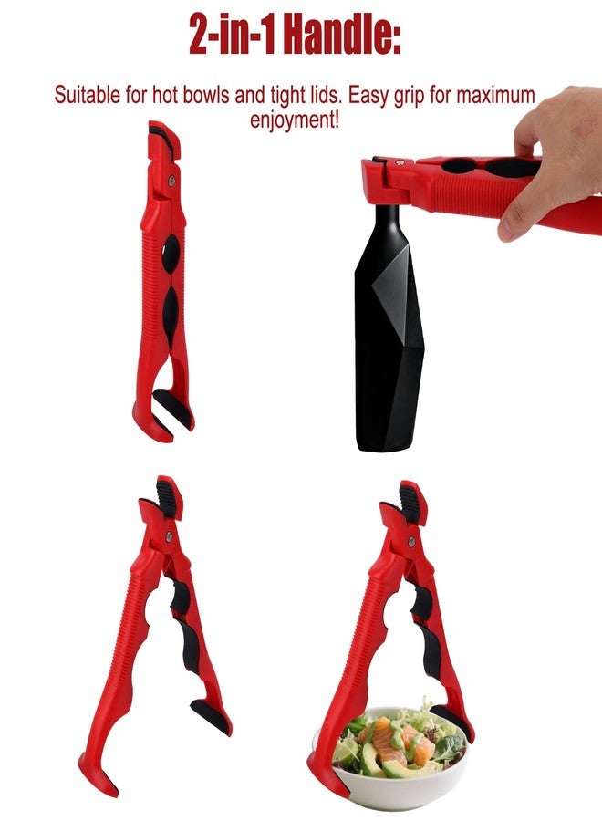 Penitue 2pcs 3-in-1 Hot Plate Grippers, Premium Non-Slip Kitchen Anti-Scalding Clips High Temperature Resistant Kitchen Dish Tongs Holder for Bowl & Plate Lifter and Can Opening (Red) - Image 5