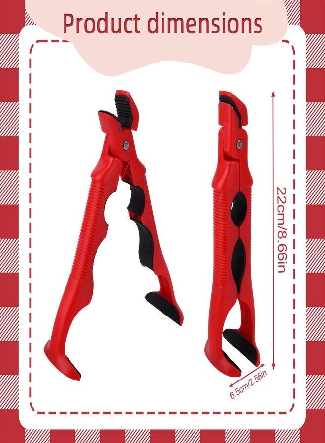 Penitue 2pcs 3-in-1 Hot Plate Grippers, Premium Non-Slip Kitchen Anti-Scalding Clips High Temperature Resistant Kitchen Dish Tongs Holder for Bowl & Plate Lifter and Can Opening (Red) - Image 2