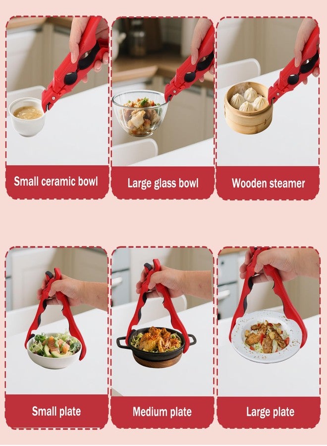 Penitue 2pcs 3-in-1 Hot Plate Grippers, Premium Non-Slip Kitchen Anti-Scalding Clips High Temperature Resistant Kitchen Dish Tongs Holder for Bowl & Plate Lifter and Can Opening (Red) - Image 4