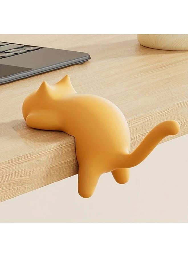 2pcs Yellow Cat Shaped Self Adhesive Hooks Durable Plastic Hanging Organizer - Image 1