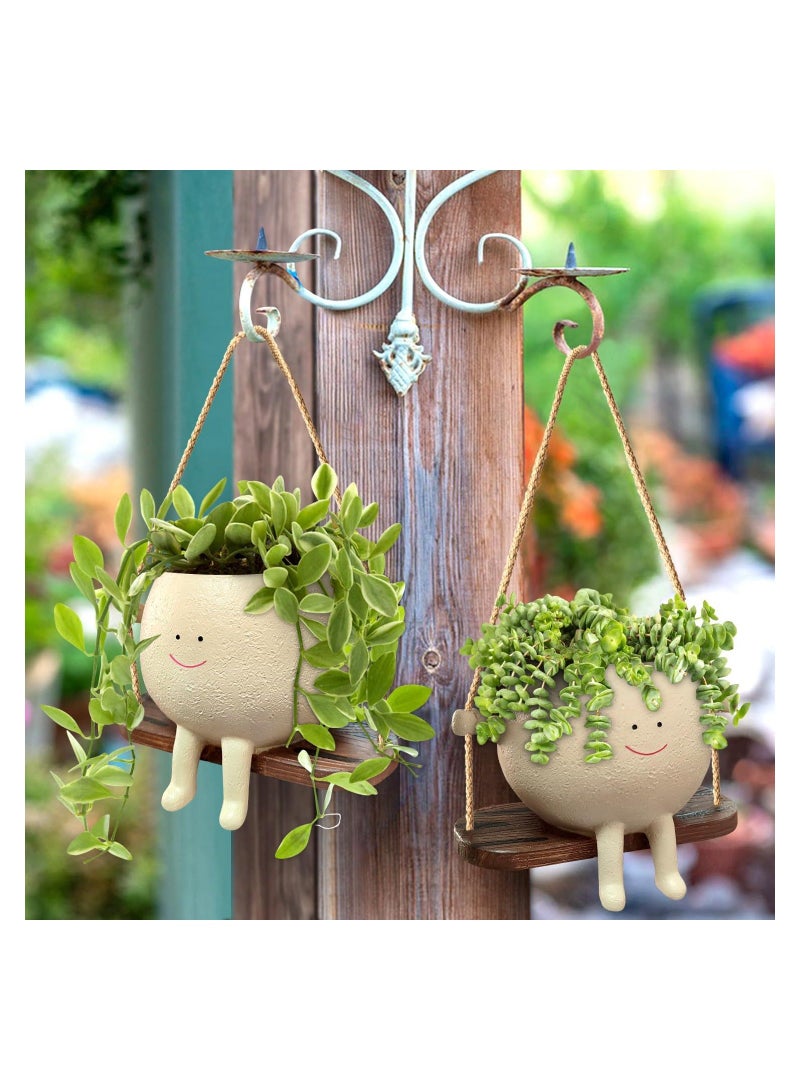 Swing Hanging Face Planter, Cute Resin Head Planters Succulent Pots Plant Hanger, Mini Plant Potting Unique Sitting Sway Pots for Indoor Outdoor Plant Holder - Image 5