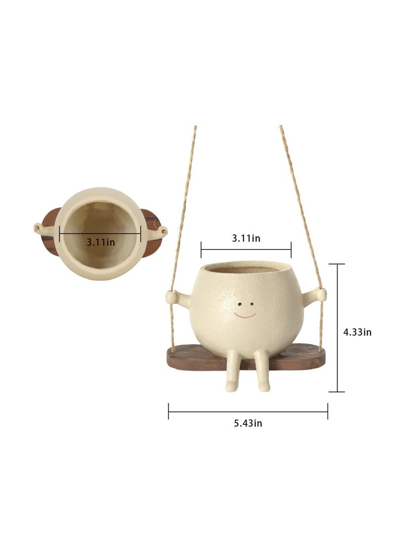 Swing Hanging Face Planter, Cute Resin Head Planters Succulent Pots Plant Hanger, Mini Plant Potting Unique Sitting Sway Pots for Indoor Outdoor Plant Holder - Image 2