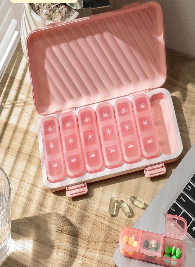 STORICANS Pill Organizer 3 Times a Day Pink, Weekly Pill Case with Labels, Pill Box Medicine Organizer to Hold Vitamins and Medication | IPX7 Waterproof |21 Independent Sealing Rings - Image 1