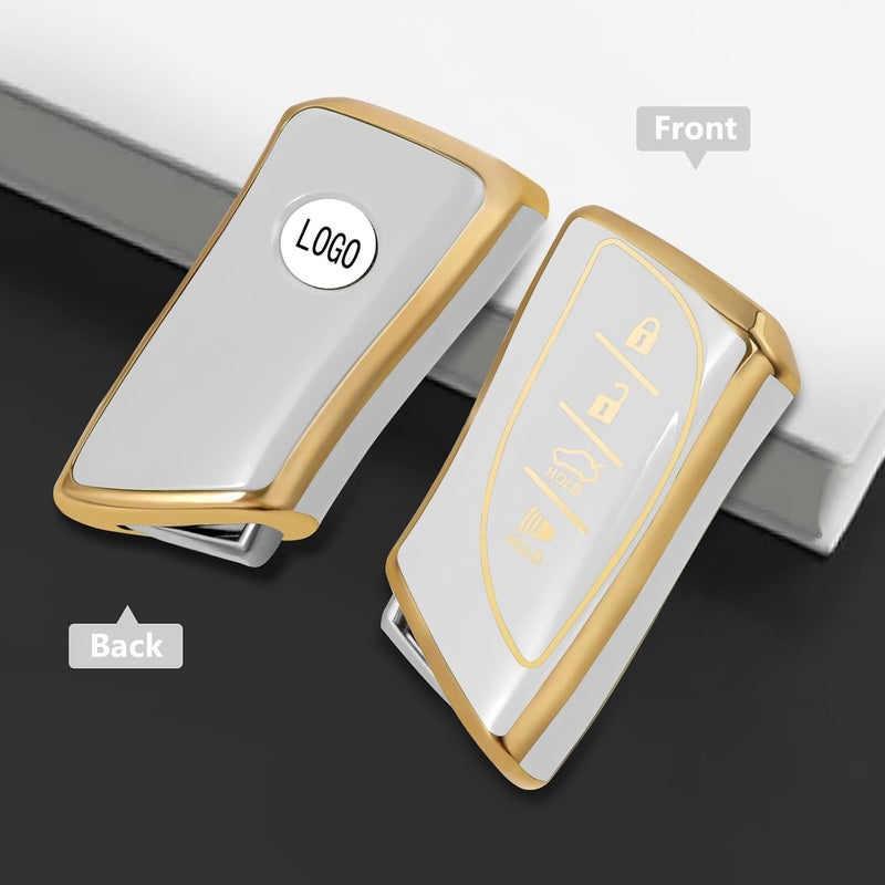 وركاس غطاء ناعم من TPU لمفتاح الريموت متوافق مع سيارات لكزس ES350، ES300h، UX200، LS500، LS500H، LC500، LC500h، يدعم نظام الدخول بدون مفتاح والتحكم عن بعد بـ 4 أزرار (لون أبيض). - Image 4
