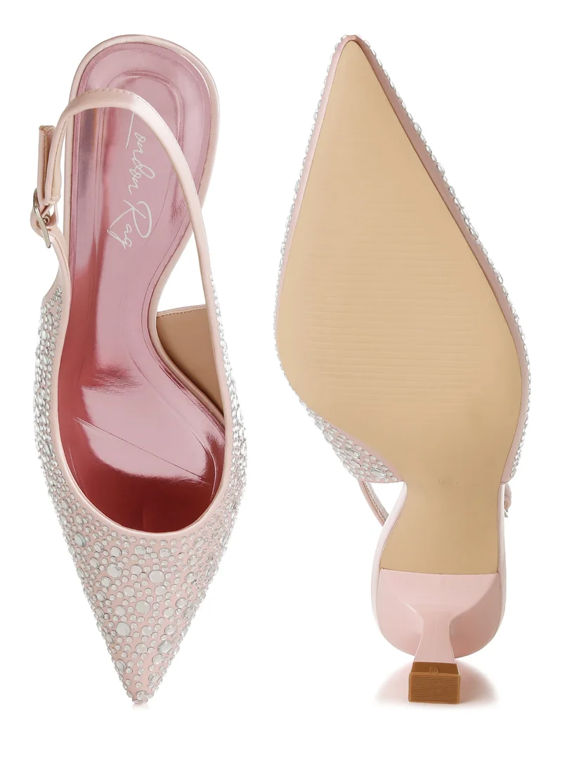 London Rag Pointed Toe Rhinestone Slingbacks in Pink