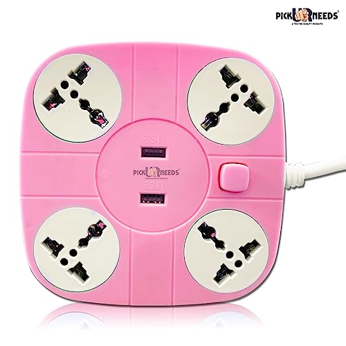 Pick Ur Needs Extension/Cord/Board/Switch/Power Strip with 2 USB Charging Ports and 4 Socket -10 Amp Heavy Duty for Multiple Devices Smartphone Tablet Laptop - Image 2