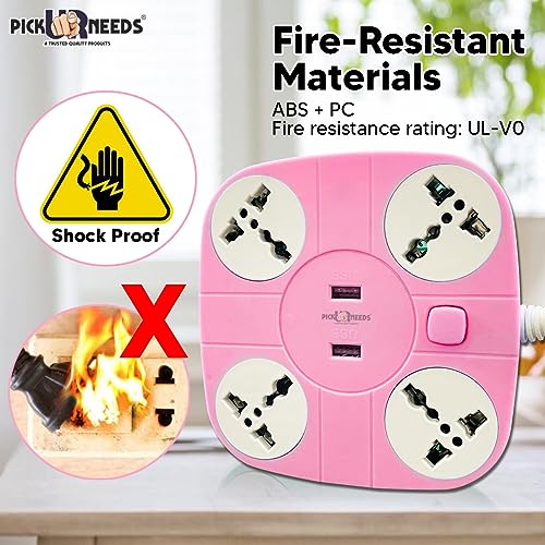 Pick Ur Needs Extension/Cord/Board/Switch/Power Strip with 2 USB Charging Ports and 4 Socket -10 Amp Heavy Duty for Multiple Devices Smartphone Tablet Laptop - Image 4