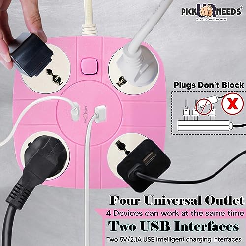 Pick Ur Needs Extension/Cord/Board/Switch/Power Strip with 2 USB Charging Ports and 4 Socket -10 Amp Heavy Duty for Multiple Devices Smartphone Tablet Laptop - Image 3