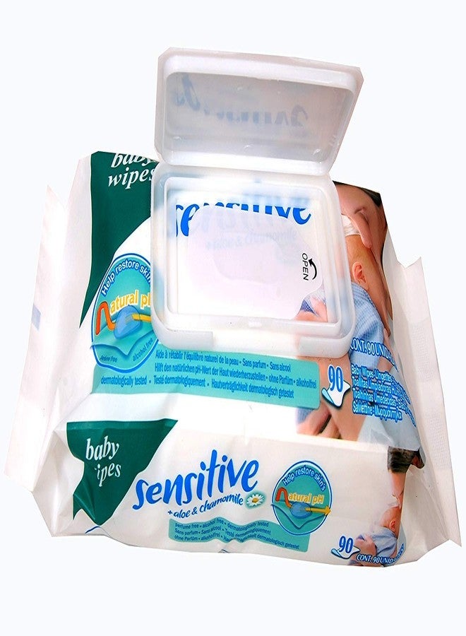 Ineffable Sensitive Baby Cotton Wipes with Flip Top Soft Cleansing Anti Bacterial Travel Pack Parabeen Free + Aloe and Chamomile with 90 Wipes in 1 Pack - Image 2