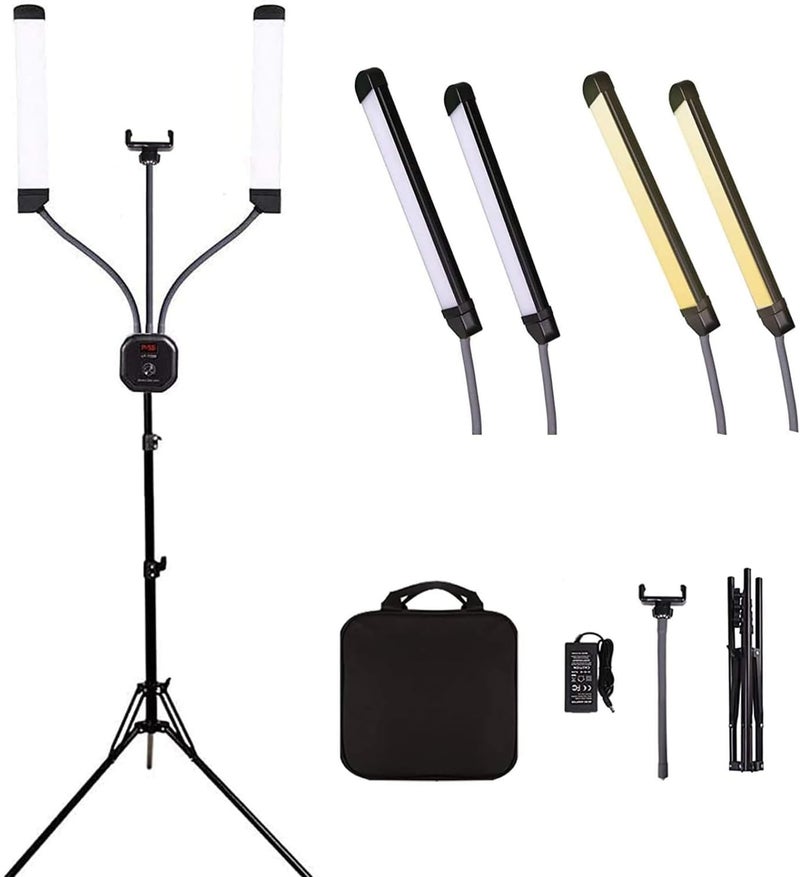 NEELABIL Flexible Double Arms LED Video Light with Flexible Phone Holders 1.6M/63in Metal Light Stand for Live Streaming Vlogging Wedding Portrait - Image 1