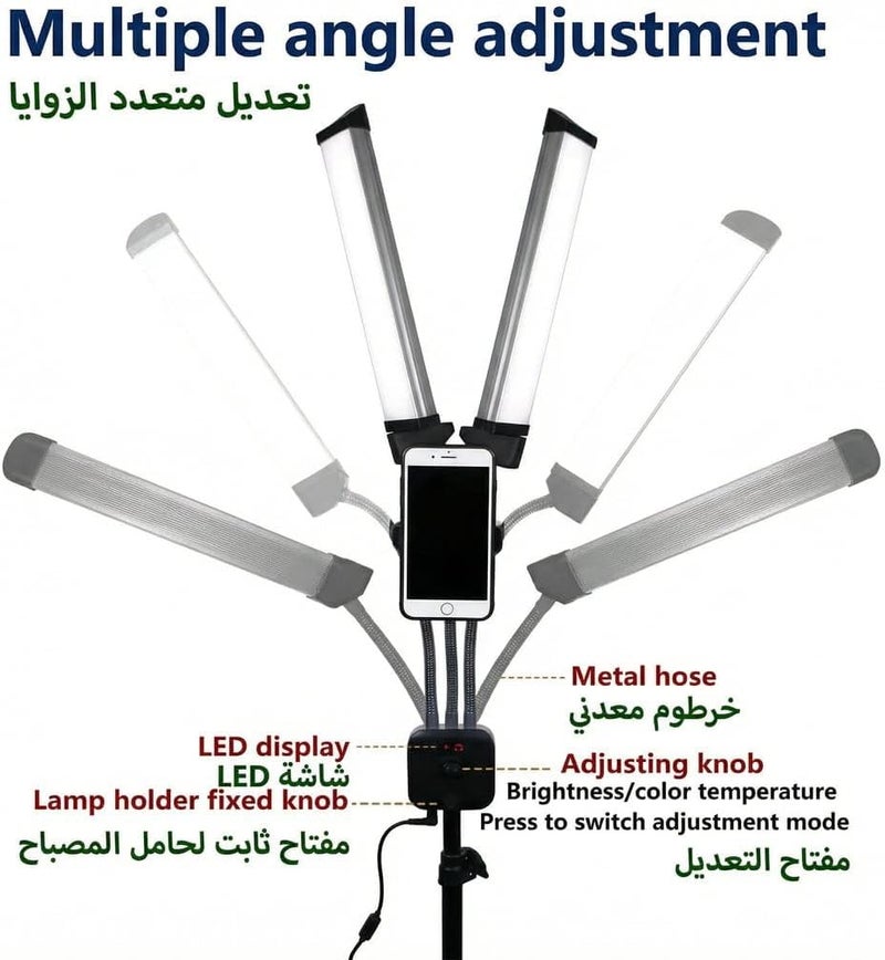 NEELABIL Flexible Double Arms LED Video Light with Flexible Phone Holders 1.6M/63in Metal Light Stand for Live Streaming Vlogging Wedding Portrait - Image 5