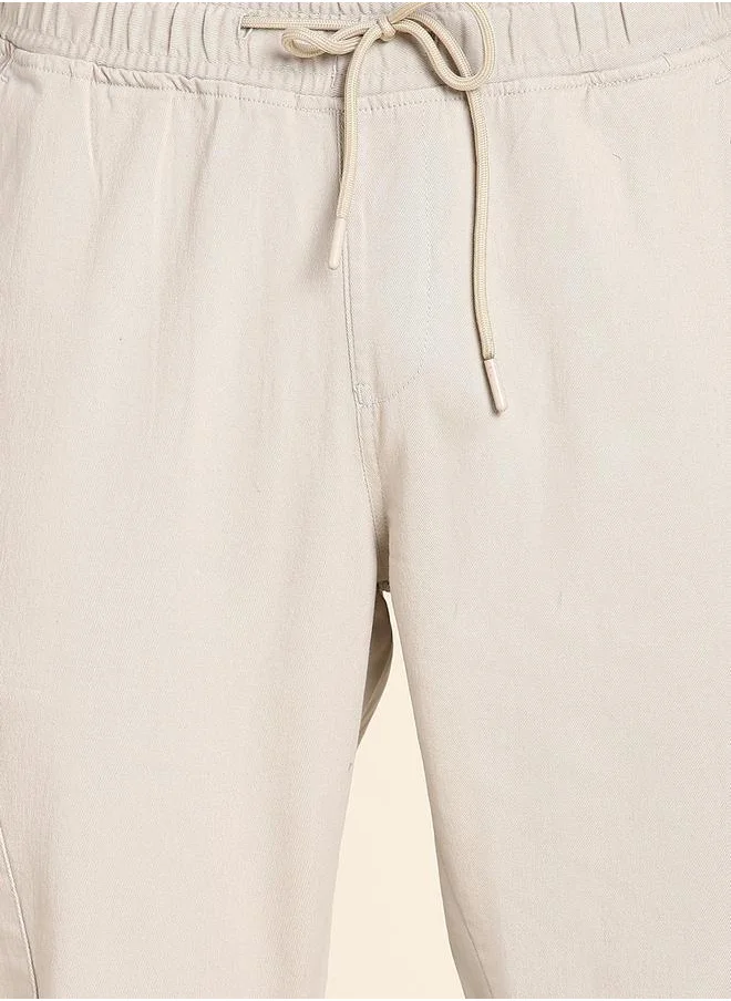 دينيس لينغو Beige Slim Fit Solid Trouser for Men - Cotton Blend, Full Length, Button & Zip, Mid Rise, Casual,