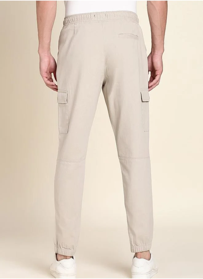 دينيس لينغو Beige Slim Fit Solid Trouser for Men - Cotton Blend, Full Length, Button & Zip, Mid Rise, Casual,