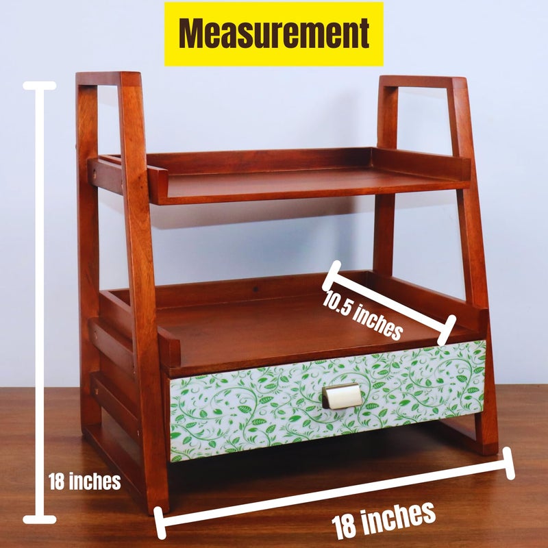 Loosebucket premium Greenvibes wooden kitchen OrganizerOrganizer with Drawer kitchen Storage RackSpice RackShelfWooden Organizer254D x 457W x 457H Centimeters Free Standing Step Shelf - Image 2