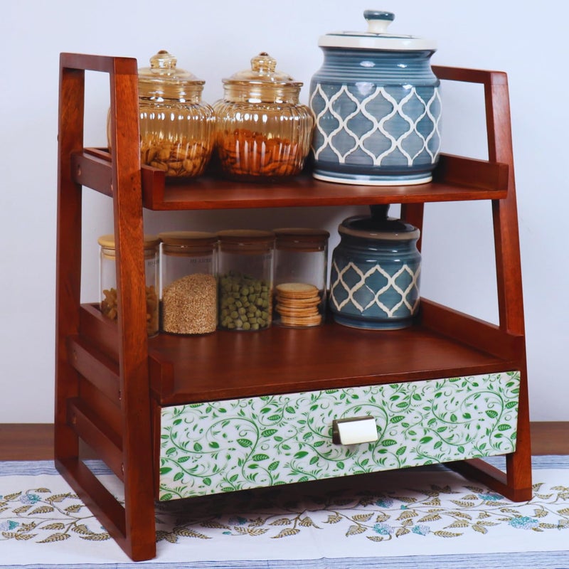 Loosebucket premium Greenvibes wooden kitchen OrganizerOrganizer with Drawer kitchen Storage RackSpice RackShelfWooden Organizer254D x 457W x 457H Centimeters Free Standing Step Shelf - Image 3
