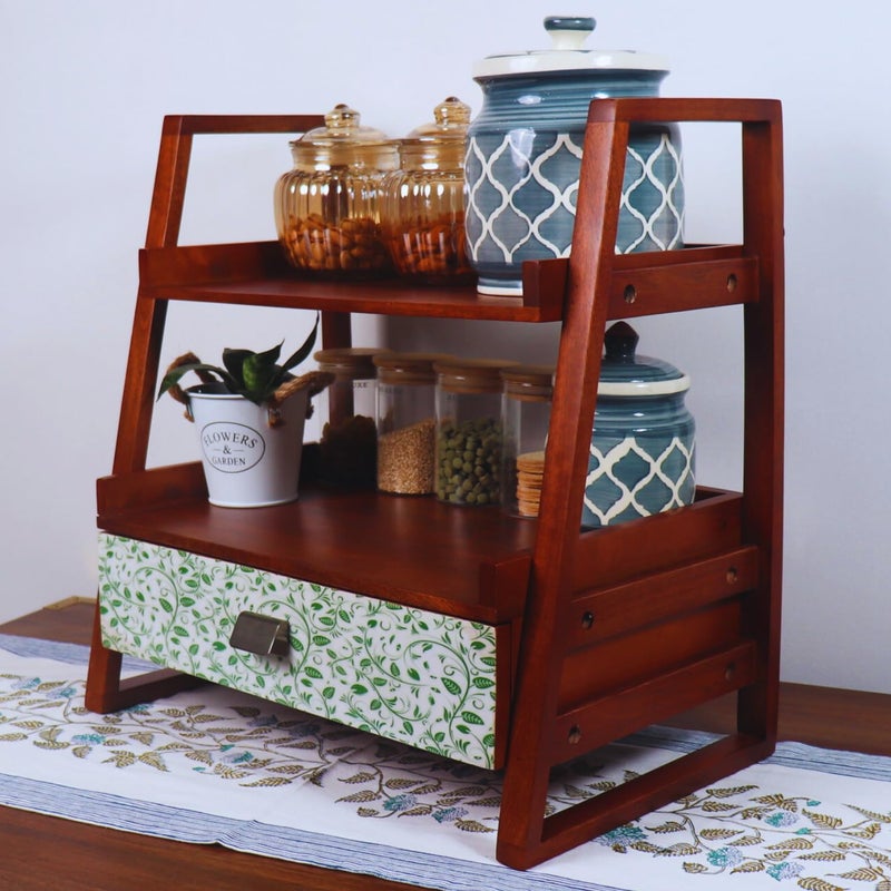 Loosebucket premium Greenvibes wooden kitchen OrganizerOrganizer with Drawer kitchen Storage RackSpice RackShelfWooden Organizer254D x 457W x 457H Centimeters Free Standing Step Shelf - Image 4