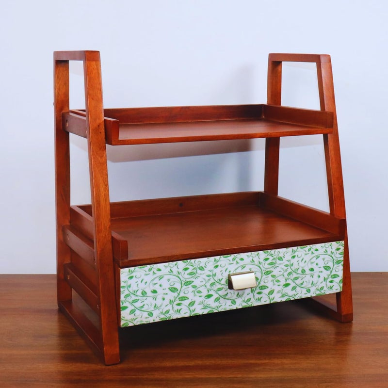 Loosebucket premium Greenvibes wooden kitchen OrganizerOrganizer with Drawer kitchen Storage RackSpice RackShelfWooden Organizer254D x 457W x 457H Centimeters Free Standing Step Shelf - Image 5