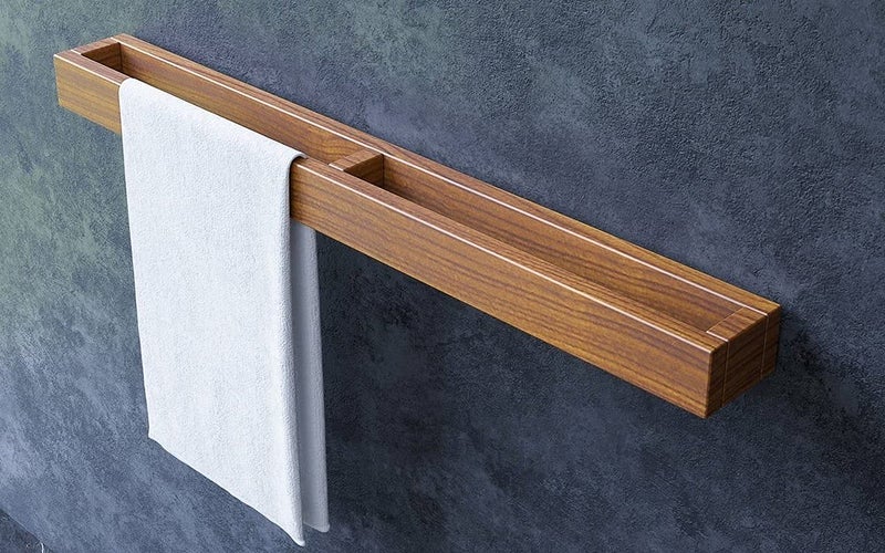 ODEJIA 32 inch Wall Mounted Sheesham Wood Towel Rack Towel Holder with Shampoo Holder Wall Shelf Set of Two 1 Holder and 1 Shelf - Image 3