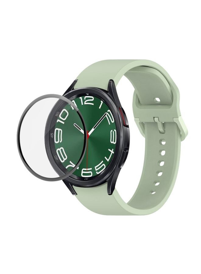 Replacement Strap For Samsung Galaxy Watch6 Classic 43mm JUNSUNMAY Silicone Adjustable Strap + Full Coverage PMMA Screen Protector Kit Light Green